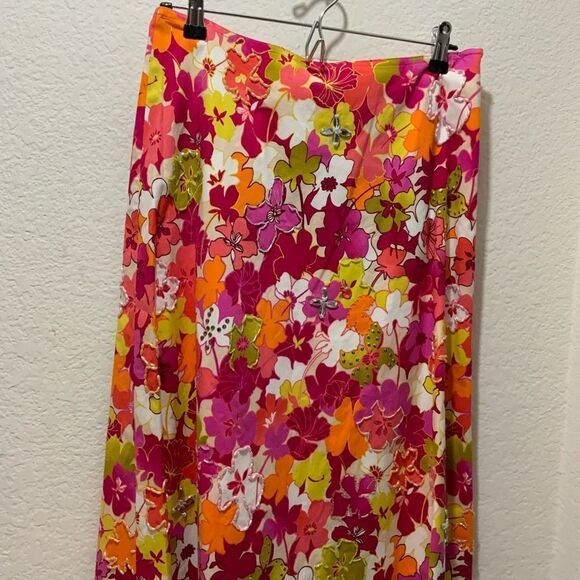 Cynthia Steffe Womens Pink Floral Beaded Knee Length A-Line Skirt Size 8 - Picture 2 of 8